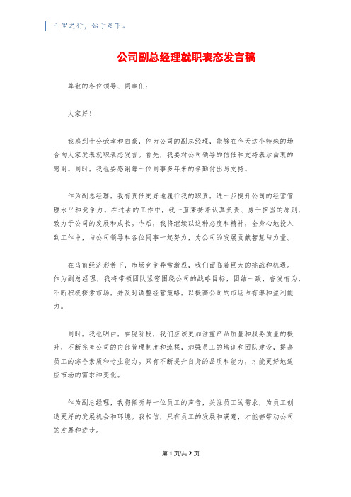 公司副总经理就职表态发言稿