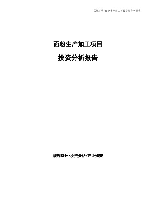 面粉生产加工项目投资分析报告