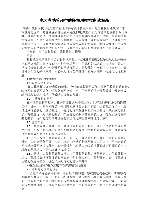 电力营销管理中的降损增效措施 武海晶