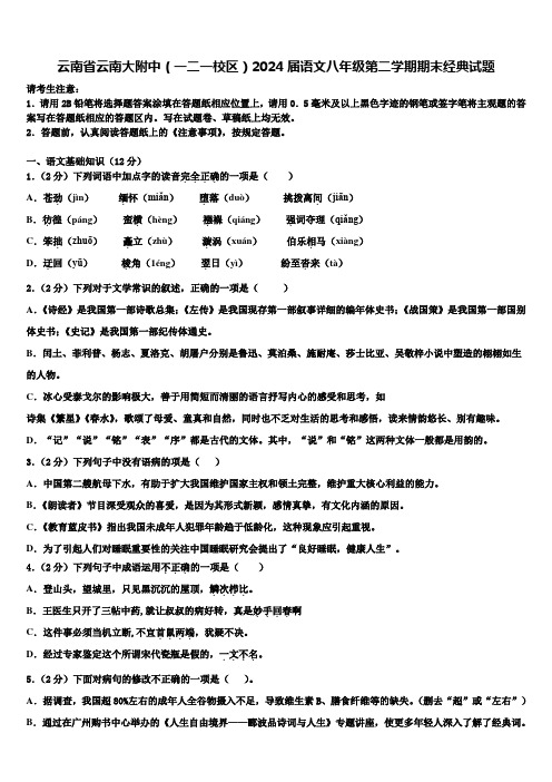 云南省云南大附中(一二一校区)2024届语文八年级第二学期期末经典试题含解析