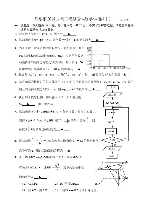 江苏省启东市2014届高三高考数学最后一卷 Word版含答案