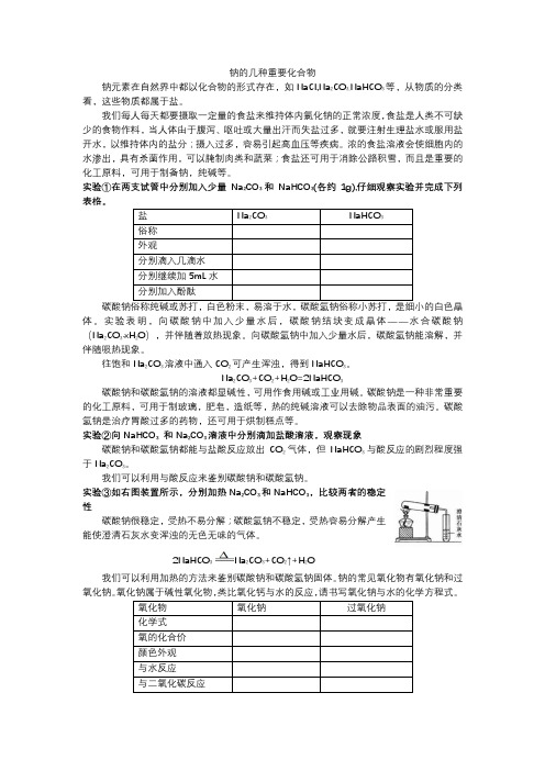 钠的几种化合物学案高中化学