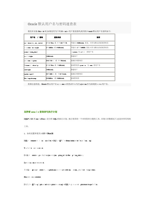 「Oracle默认用户名与密码速查表」