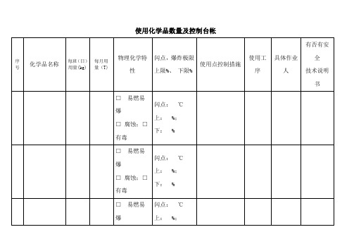 使用化学品数量及控制台帐