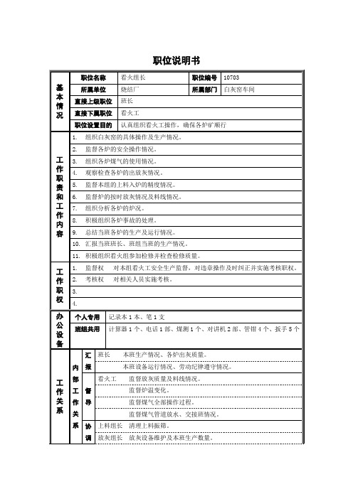 烧结分厂职位说明书看火组长0716