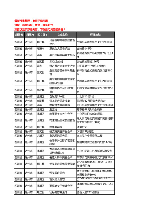 新版四川省达州市美容院企业公司商家户名录单联系方式地址大全713家