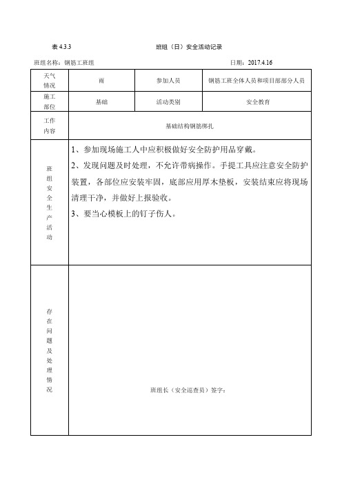 钢筋班组(日)安全活动记录.doc