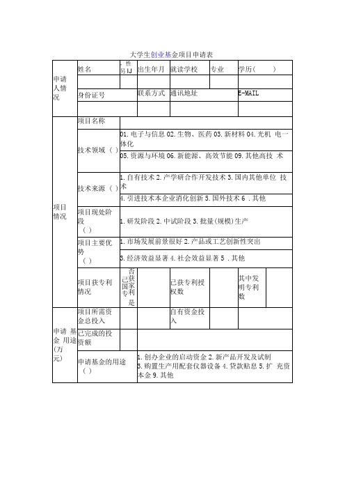 大学生创业基金项目申请表