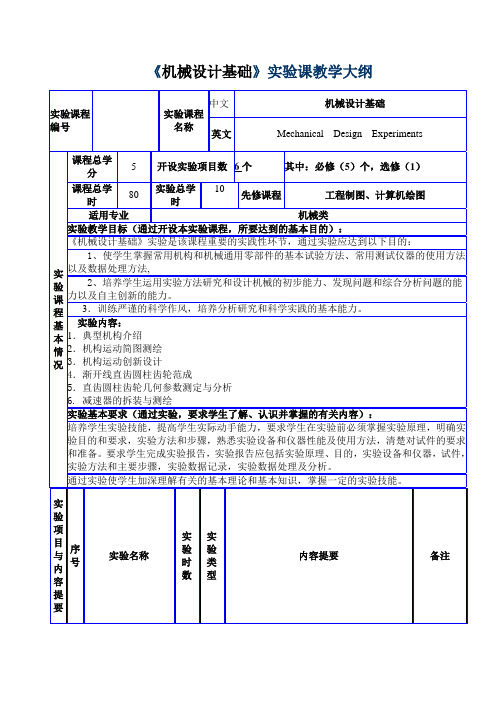 机械设计基础实验课教学大纲