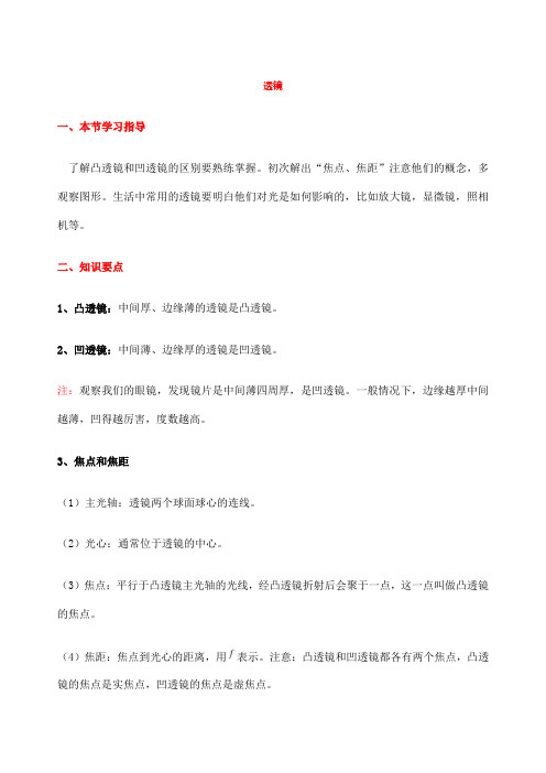 八年级上册物理透镜知识点及习题