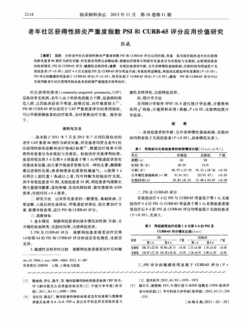 老年社区获得性肺炎严重度指数PSI和CURB-65评分应用价值研究