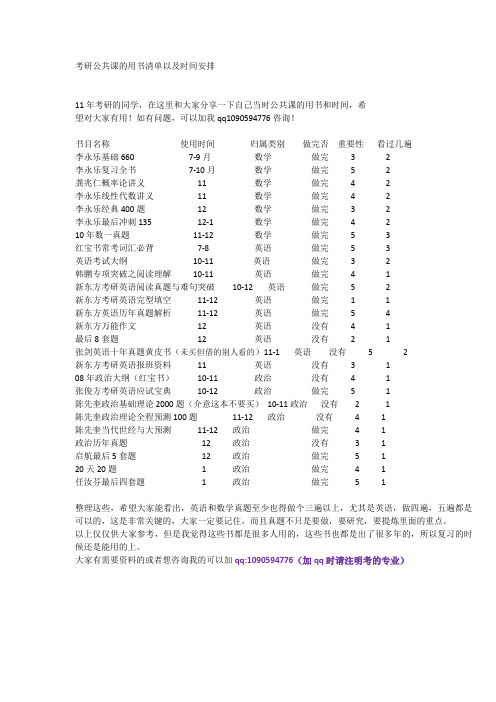 考研公共课的用书清单以及时间安排