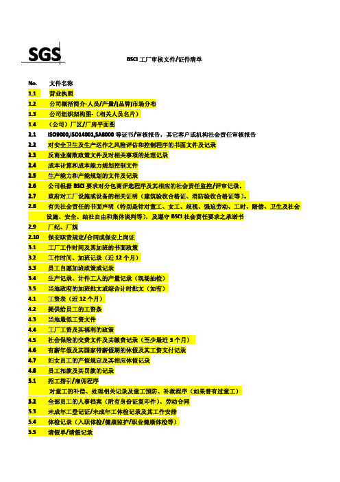 SGS-BSCI审核清单