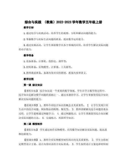 综合与实践 (教案)2022-2023学年数学五年级上册 