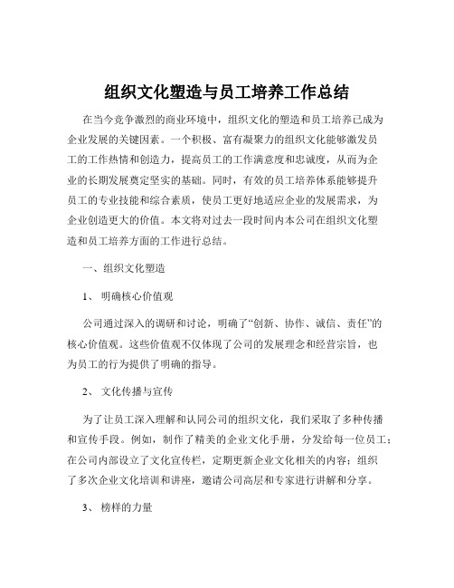 组织文化塑造与员工培养工作总结