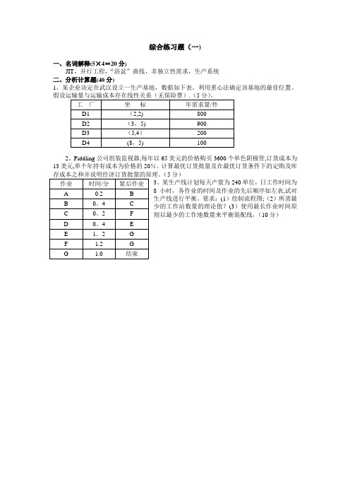 生产运作管理试题(含答案)