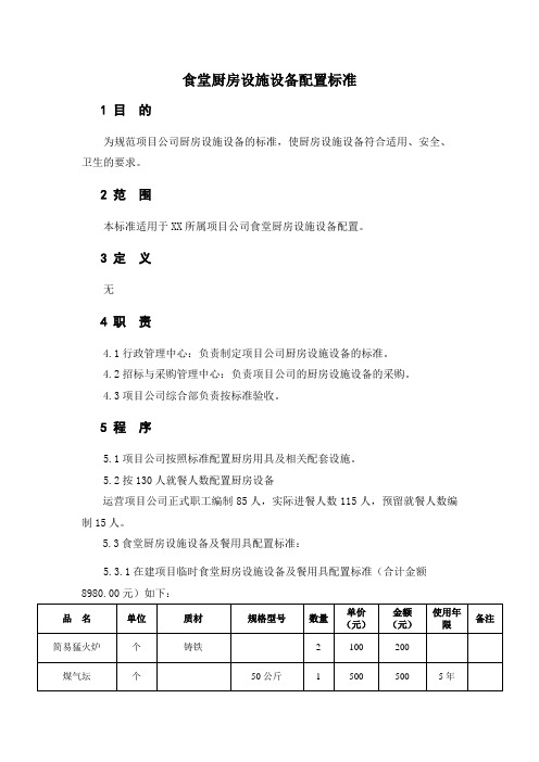 【绝对实用】食堂厨房设施设备配置标准