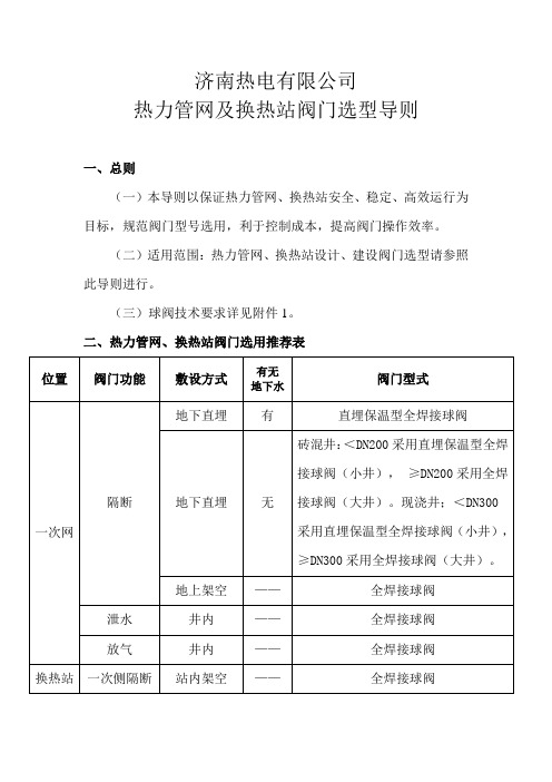 热力管网、换热站阀门选型导则