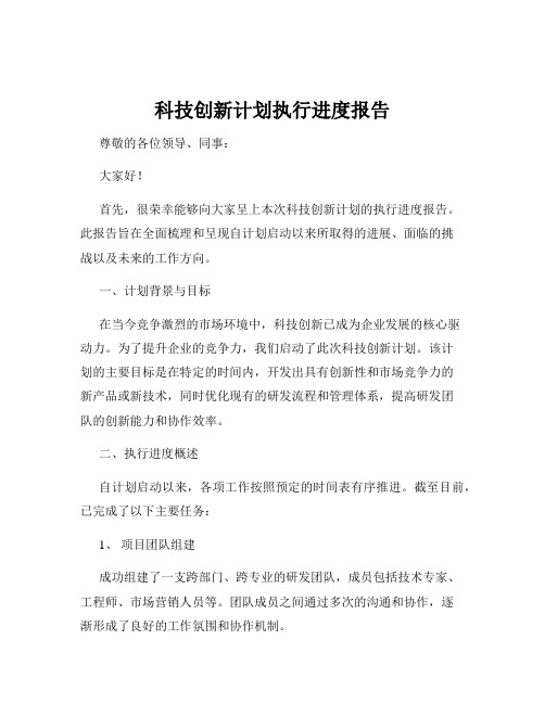 科技创新计划执行进度报告