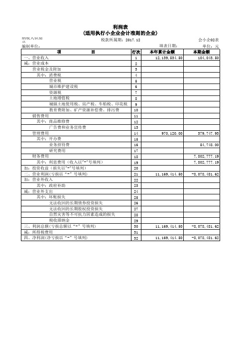 适用于小企业会计准则(月季报)