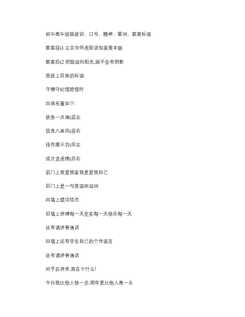 初中高中班级班训、口号、精神、誓词、教室标语.