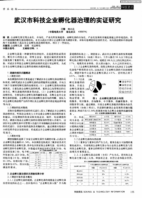 武汉市科技企业孵化器治理的实证研究