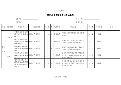 临时用电作业危害分析记录表-风险识别及评价