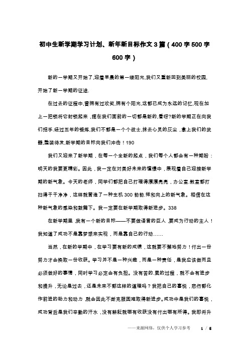 初中生新学期学习计划、新年新目标作文3篇(400字500字600字)