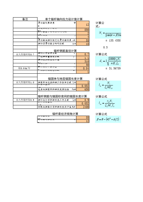 锚杆拉拔力设计值计算