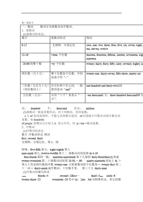 初一英语 数词及基数词