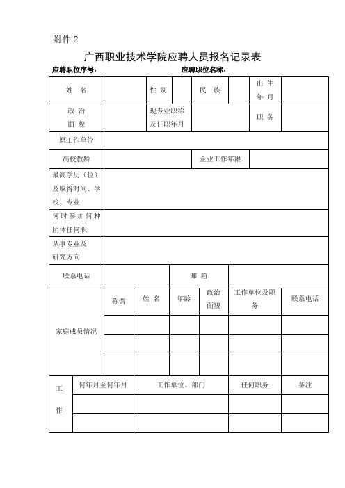 广西职业技术学院应聘人员报名记录表