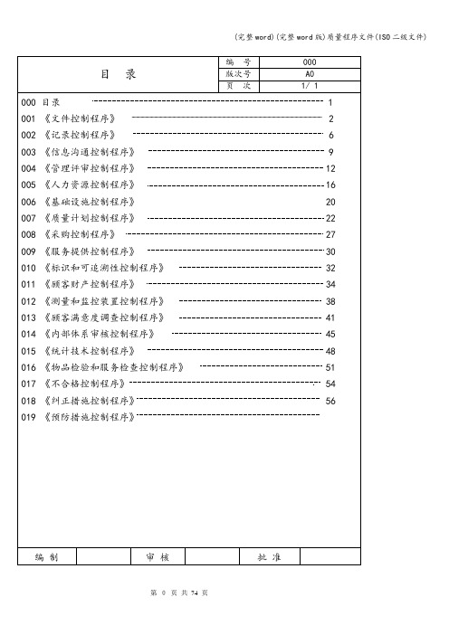 (完整word)(完整word版)质量程序文件(ISO二级文件)