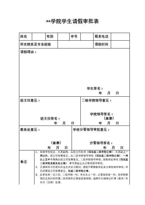 保山学院学生请假审批表【模板】