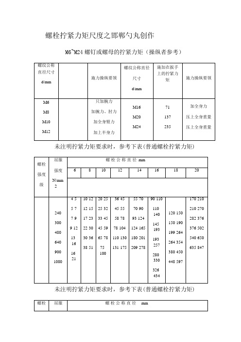 螺栓拧紧力矩表