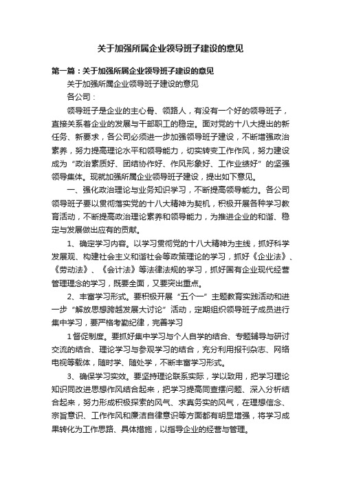 关于加强所属企业领导班子建设的意见