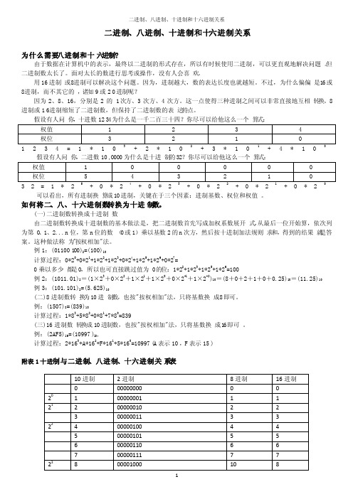 二进制、八进制、十进制和十六进制关系