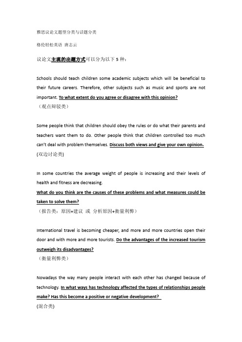 雅思议论文题型分类与话题分类