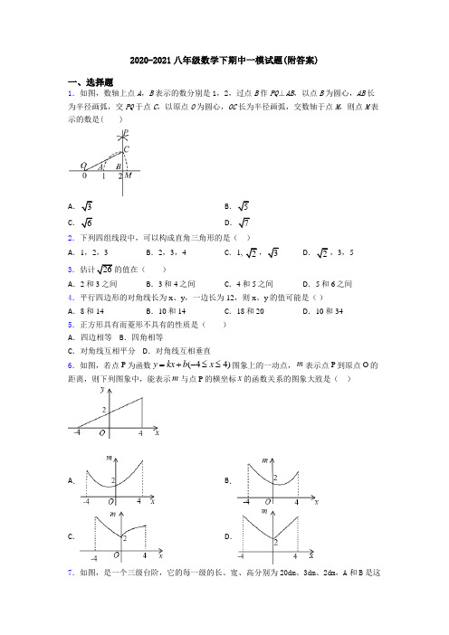 2020-2021八年级数学下期中一模试题(附答案)