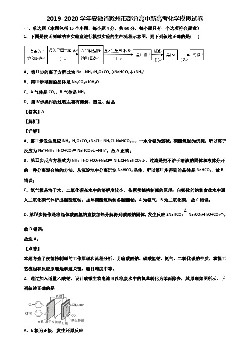 2019-2020学年安徽省滁州市部分高中新高考化学模拟试卷含解析