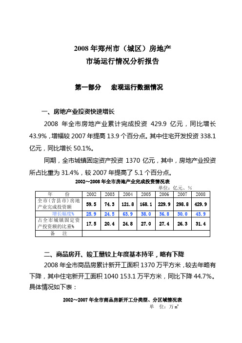 房地产市场研究报告 2008年郑州市(城区)房地产市场运行情况分析报告
