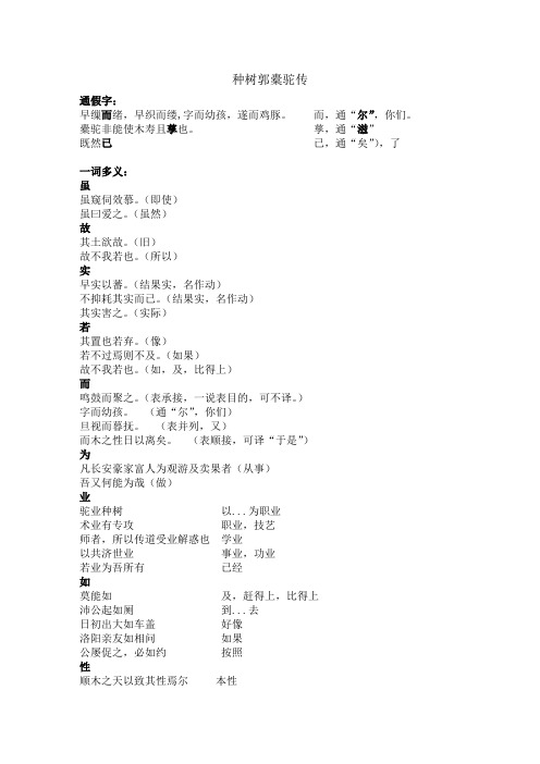 种树郭橐驼传文言文知识点总结