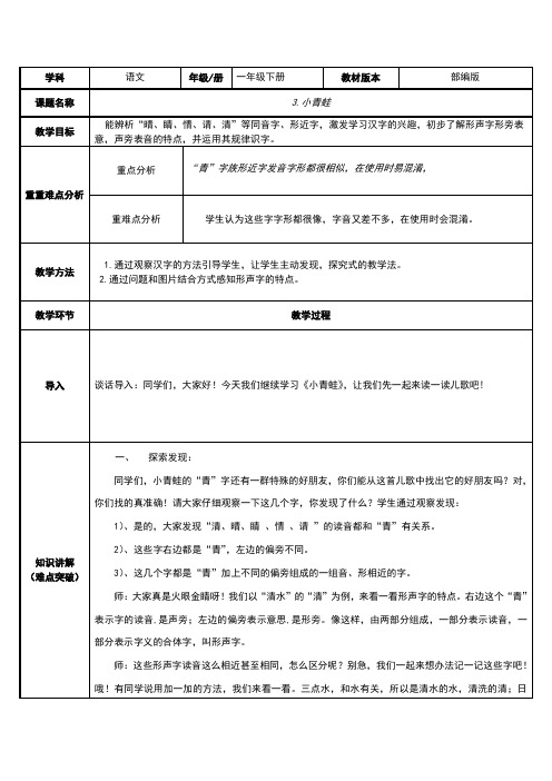 部编版一年级下册小青蛙优秀教案2