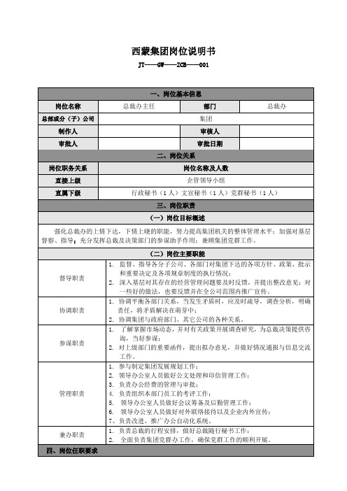 总裁办主任岗位说明书