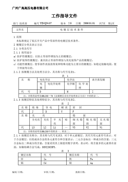 电镀层技术条件