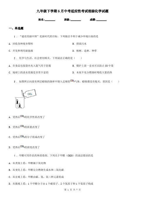 九年级下学期5月中考适应性考试理综化学试题