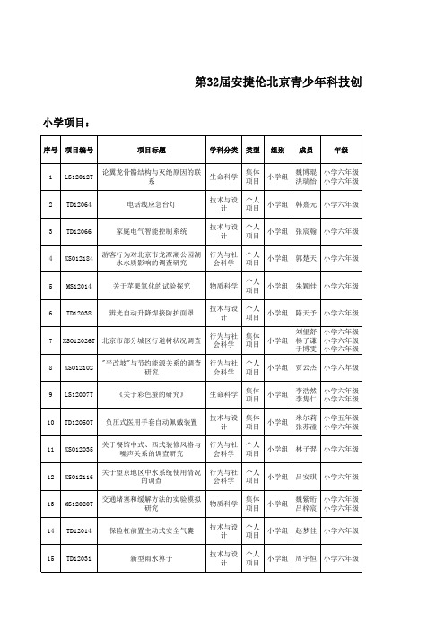 北京青少年科技创新大赛学生科技创新项目