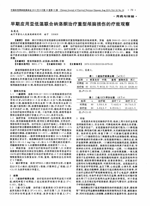 早期应用亚低温联合纳洛酮治疗重型颅脑损伤的疗效观察