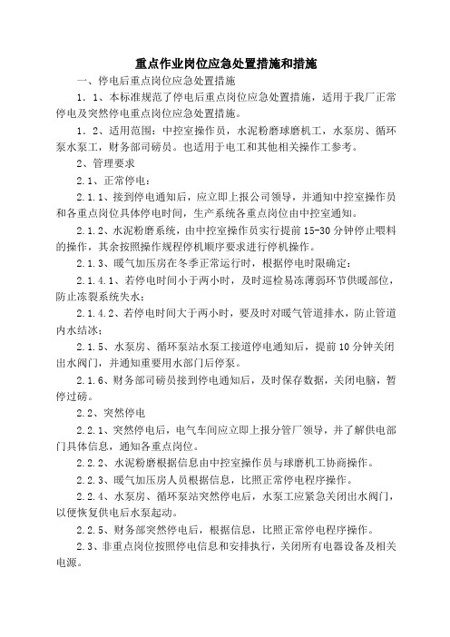 重点作业岗位应急处置方案和措施