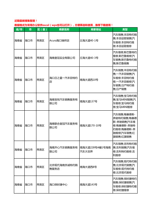 2020新版海南省海口市4S店工商企业公司商家名录名单黄页联系方式电话大全49家