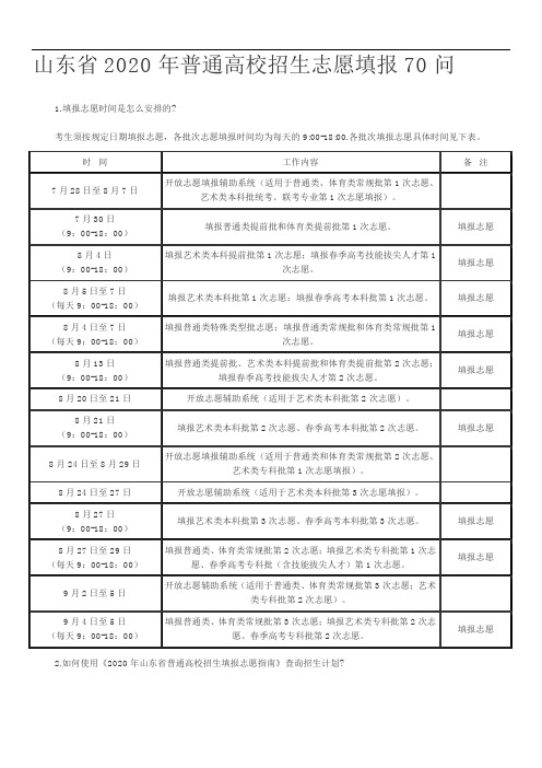 2020年山东省普通高校招生填报志愿指南